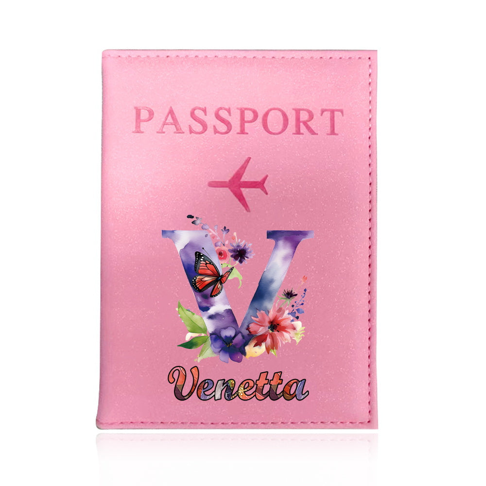 Customized Name Initial Pu Leather Passport Holder Cover Personalized Custom Ultra Slim Wallet Organizer Passport Protector Covers Personal Tailor Waterproof Card Case Storage Cases for Men Women Travel Accessories