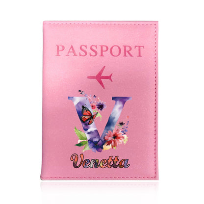 Customized Name Initial Pu Leather Passport Holder Cover Personalized Custom Ultra Slim Wallet Organizer Passport Protector Covers Personal Tailor Waterproof Card Case Storage Cases for Men Women Travel Accessories