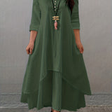 Plus Size Solid Layered Hem Dress, Casual Long Sleeve Dress For Spring &amp; Fall, Women's Plus Size Clothing