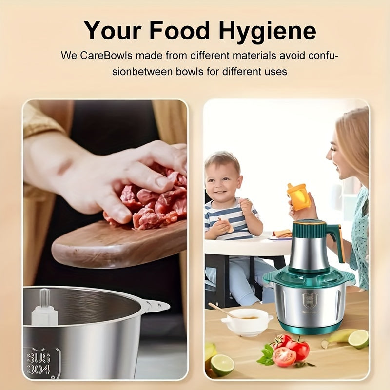 Procesador de alimentos de acero inoxidable de 5 l con sistema de 6 cuchillas: picadora de carne y verduras rápida, 5 velocidades, ideal para cebollas, ajo, ensaladas y comida para niños. Imprescindible en la cocina.