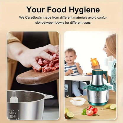 5L Stainless Steel Food Processor with 6-Blade System - Fast Meat Mincer & Vegetable Chopper, 5 Speeds, Ideal for Onions, Garlic, Salads & Youngsters Food - Kitchen Essential