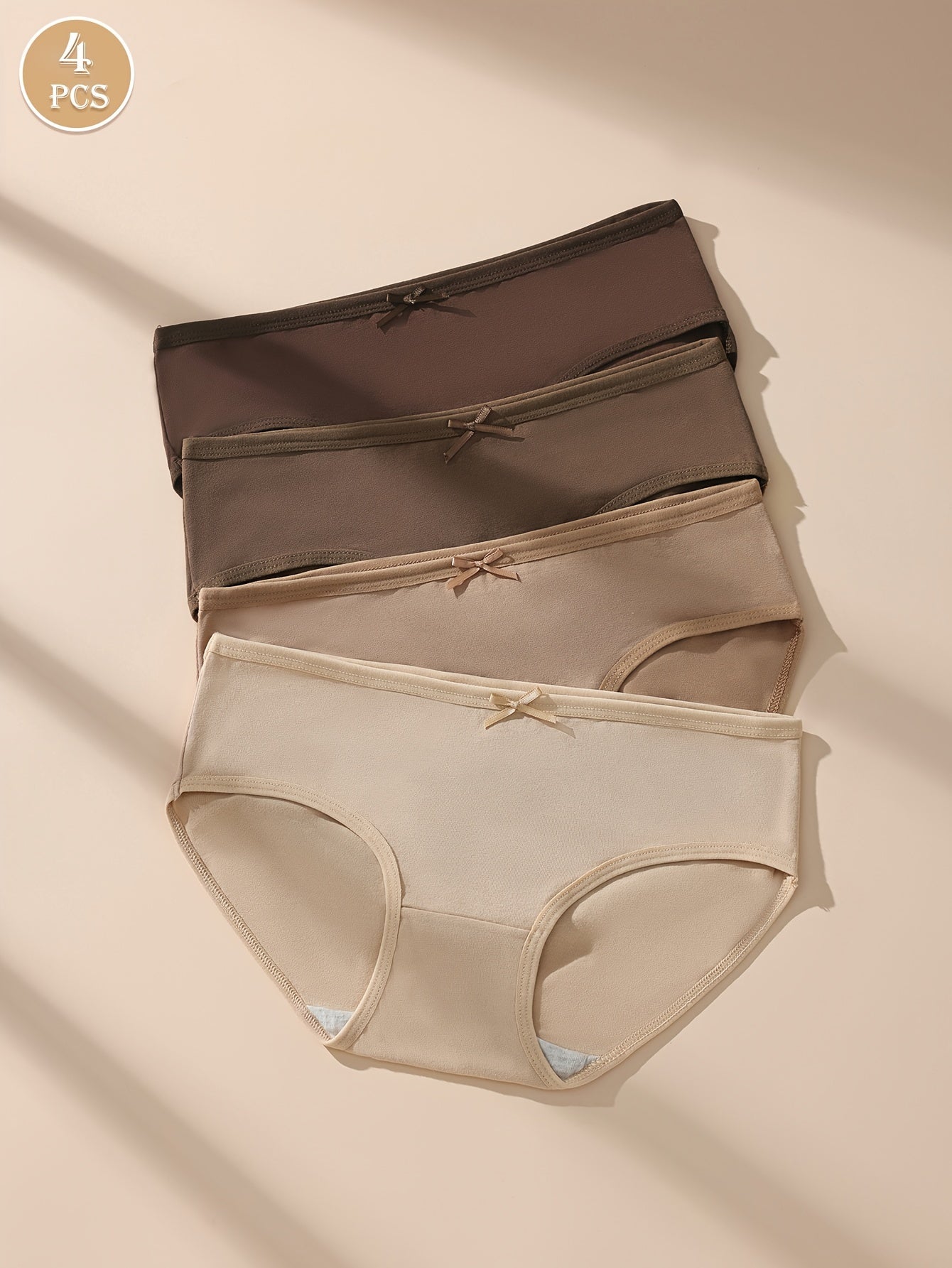 4pcs Sexy Cotton Briefs for Women - Comfortable & Breathable with Bow Detail, Solid Color
