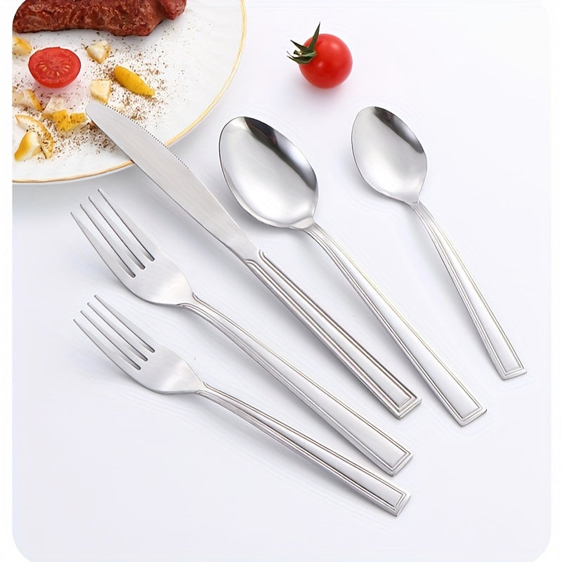 60pcs/set Stainless Steel Tableware Set For 12 People With Knives, Forks, And Spoons. Ideal For Restaurants, Parties, Weddings, Classic Strip Craftsmanship. Ergonomic Handles And High Quality Design. Comfortable Grip. Washabl