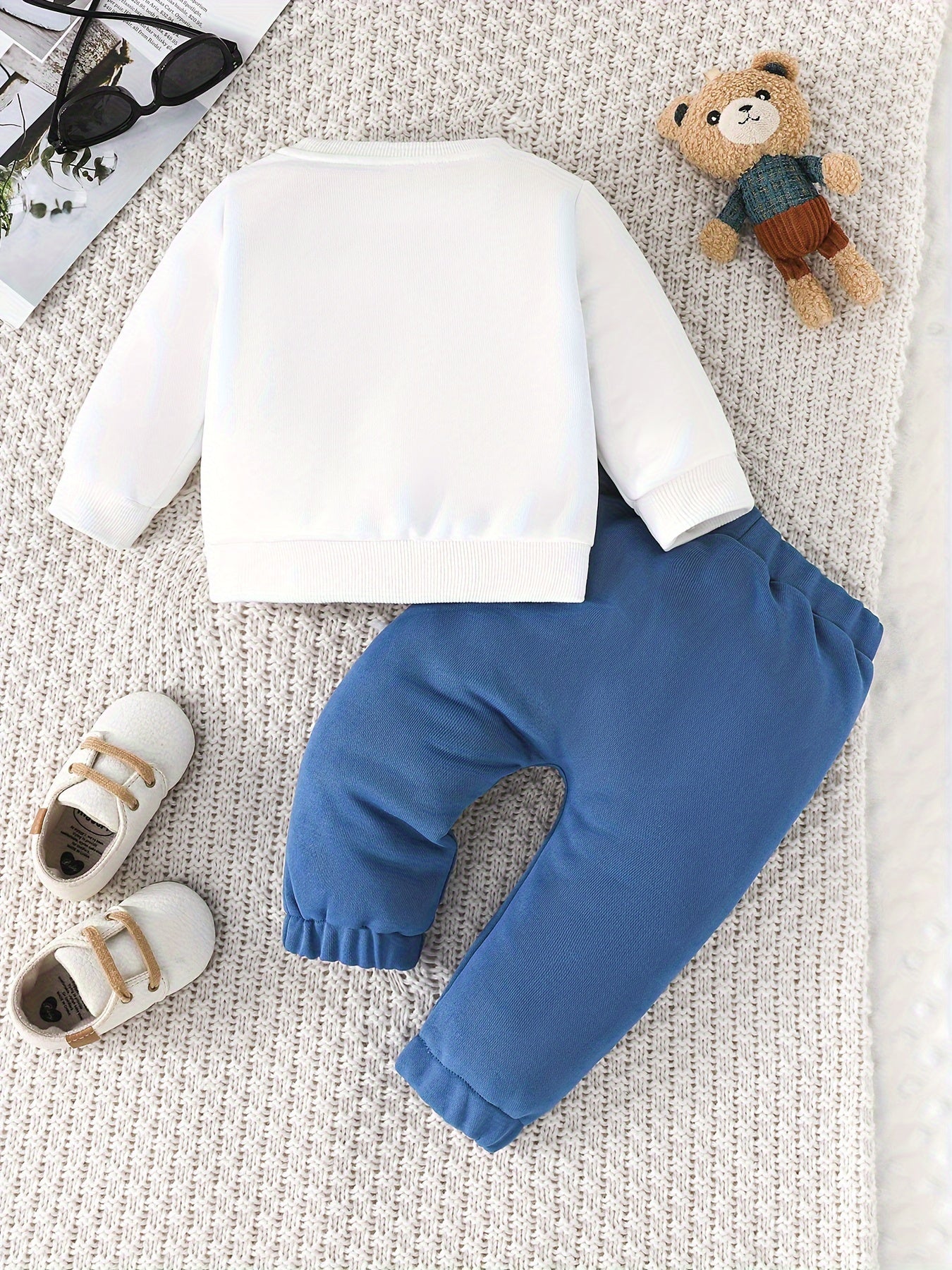 Infant Baby Spring & Autumn Cute Little Bear Print Sweatshirt Set, Long Sleeve Round Neck Top + Trouser Outdoor Clothes Set