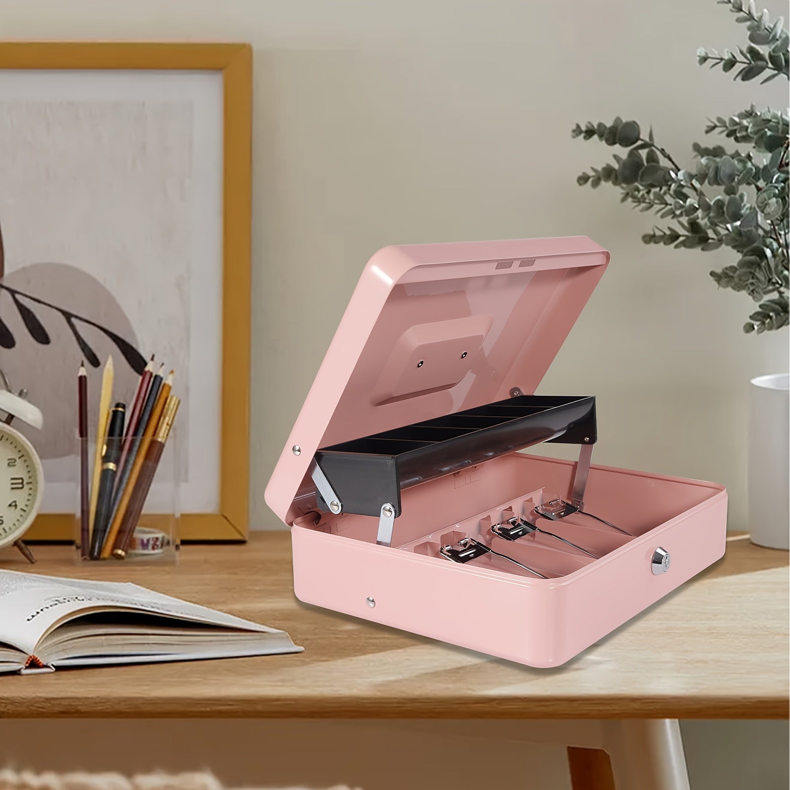 HOMEYUER Secure Metal Cash Box with Key Lock and Tray - Ideal for Security & Labor Protection