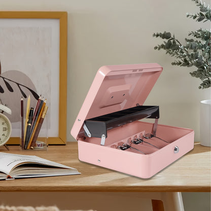 HOMEYUER Secure Metal Cash Box with Key Lock and Tray - Ideal for Security &amp; Labor Protection