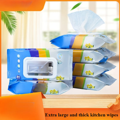 1 Pack Contemporary Kitchen Wet Wipes, Extra Strength Grease & Oil Removal, Thick Non-Woven Fabric, Hand Wash Only, Lightweight, Vegetable Theme, Oblong Shape, Polyester & Terrycloth Blend, Plastic Cover