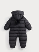 Mono acolchado de invierno para bebé, abrigo informal con capucha y pompón, mono cálido con cremallera frontal, ropa de exterior para bebés y niños pequeños.