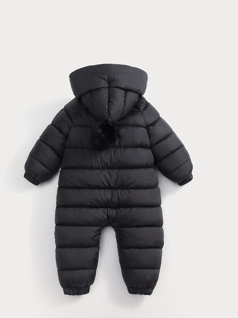 Mono acolchado de invierno para bebé, abrigo informal con capucha y pompón, mono cálido con cremallera frontal, ropa de exterior para bebés y niños pequeños.