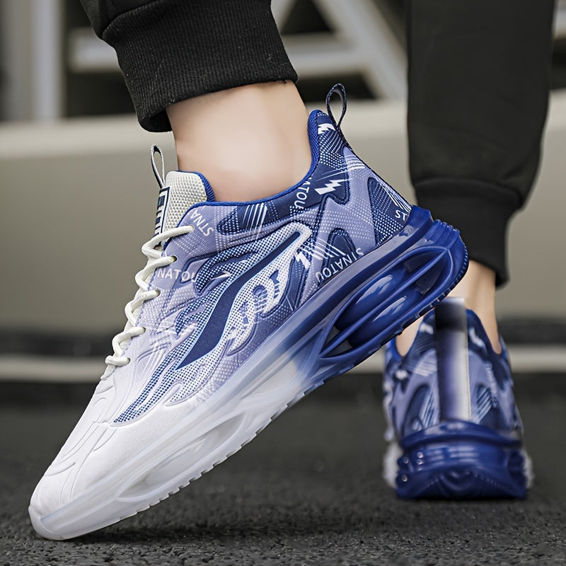 Men's Durable Running Shoes, Comfy Sneakers For Outdoor Workout Training, With Trendy Gradient Color Fire Pattern