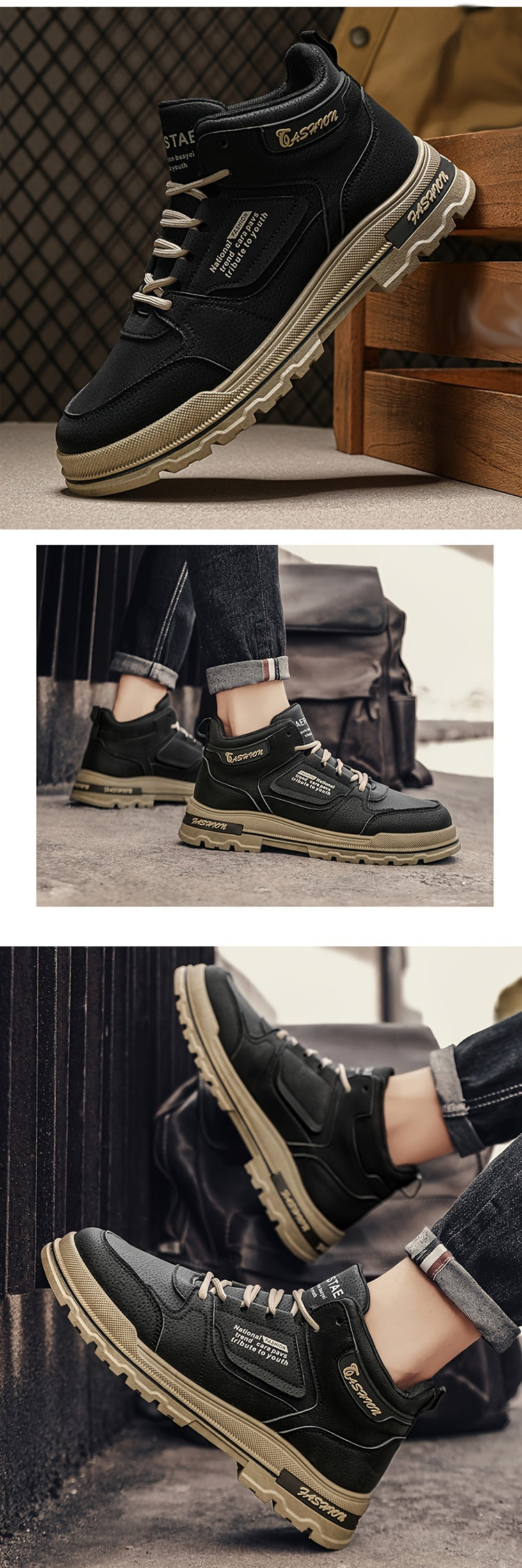 Zapatillas de skate de caña alta para hombre, antideslizantes y duraderas, ideales para caminar por la calle, viajar y actividades informales | Zapatillas retro de piel sintética a la moda para hombre
