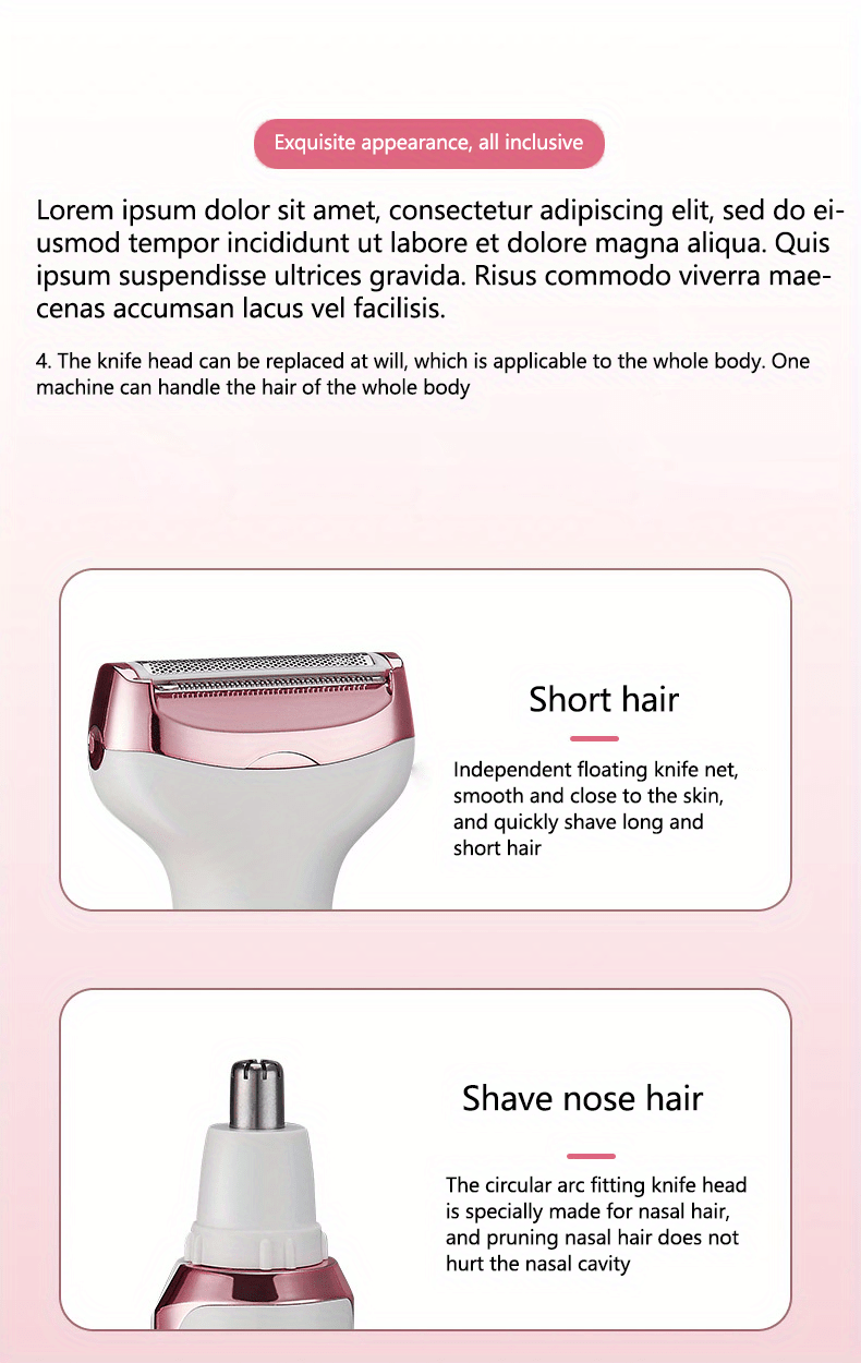 4 In 1 Women's Electric Hair Remover/Women's Multi-Function Electric Hair Remover Set/Women's Bikini Trimmer/USB Rechargeable/Hair Remover for Pubic Hair, Eyebrows, Nose, Face, Legs, / Portable, Gentle, Women's Gift, Mother's