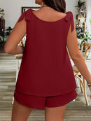 Women'S Casual Sleeveless V-Neck Top & Shorts Two-Piece Set - Loose Fit, Solid Navy Blue, Polyester Blend, Perfect for Summer Vacations, Summer Vacation Wear|Relaxed Fit Shorts|Polyester Blend