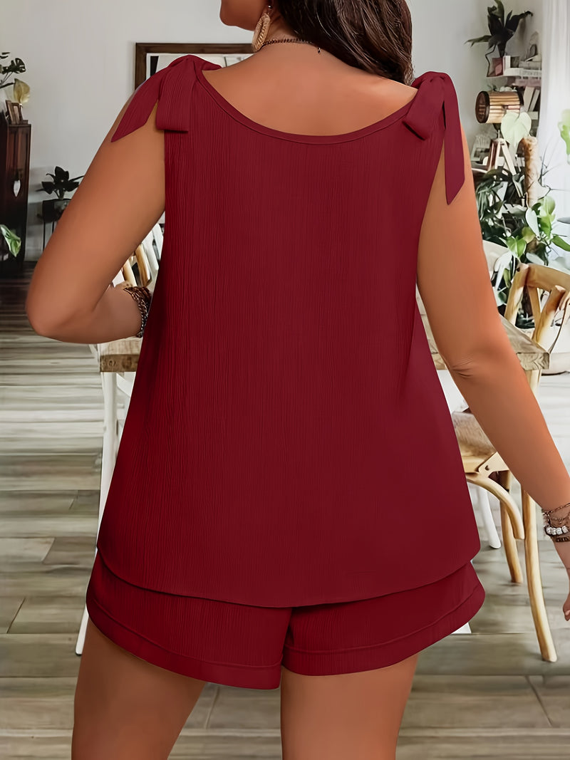 Women'S Casual Sleeveless V-Neck Top & Shorts Two-Piece Set - Loose Fit, Solid Navy Blue, Polyester Blend, Perfect for Summer Vacations, Summer Vacation Wear|Relaxed Fit Shorts|Polyester Blend