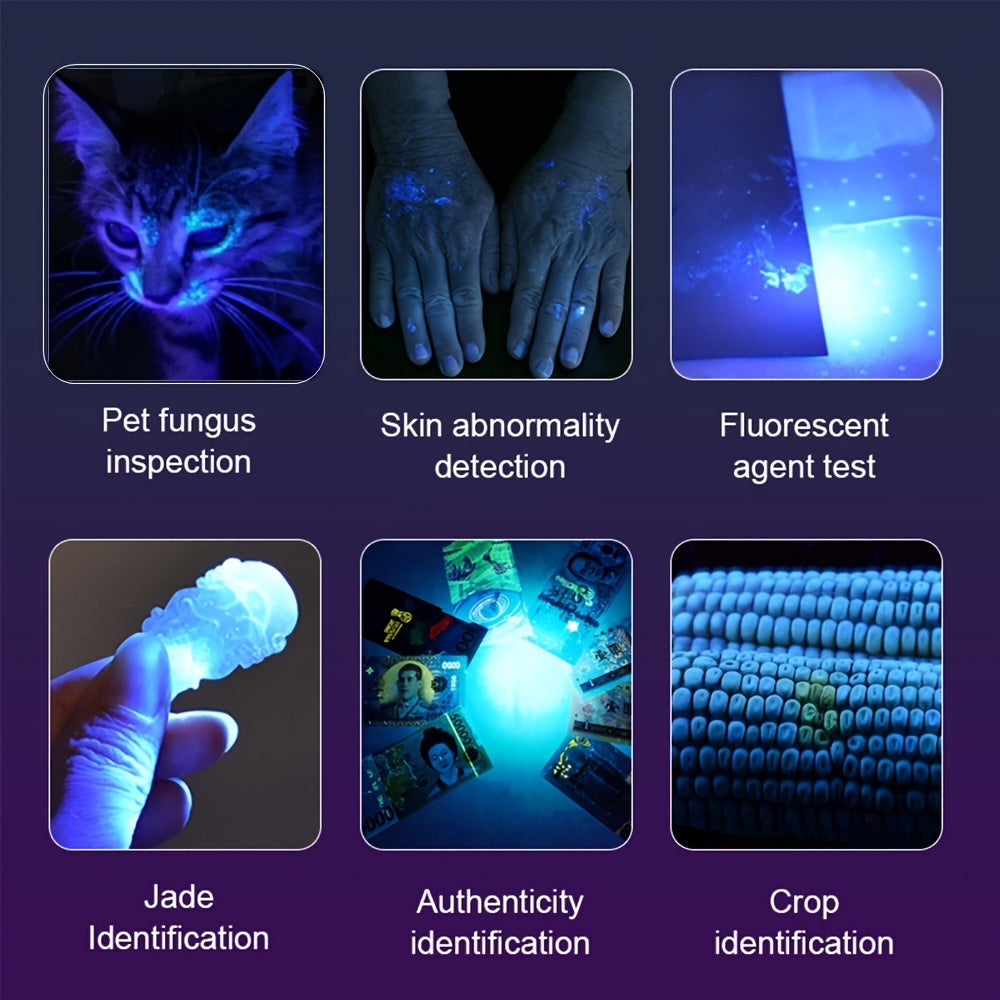 Mini linterna LED UV AloneFire: luz negra dual de 365 nm/395 nm, recargable por USB, linterna de bolsillo de alto brillo para tinta invisible, esmalte de uñas, manchas de mascotas y más.