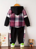 Conjunto informal de sudadera y pantalones de manga larga con capucha a cuadros para bebés y niños pequeños, para exteriores, invierno/otoño