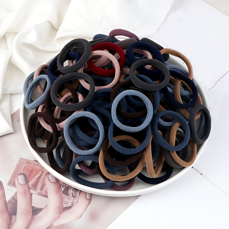 Juego de 50 bandas elásticas para el pelo para mujer, de 4 cm, de colores lisos y sencillos, accesorios para el cabello, coleteros.