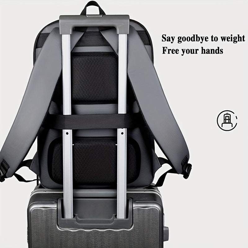 1pc Men's Solid Color Business Backpack, Commuter Bag With Trolley Strap, Casual Daypack For Going Out &amp; Leisure Travel, Waterproof 15-in Laptop Bag