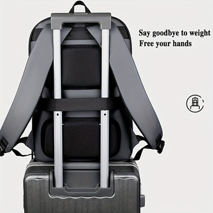 1pc Men's Solid Color Business Backpack, Commuter Bag With Trolley Strap, Casual Daypack For Going Out & Leisure Travel, Waterproof 15-in Laptop Bag