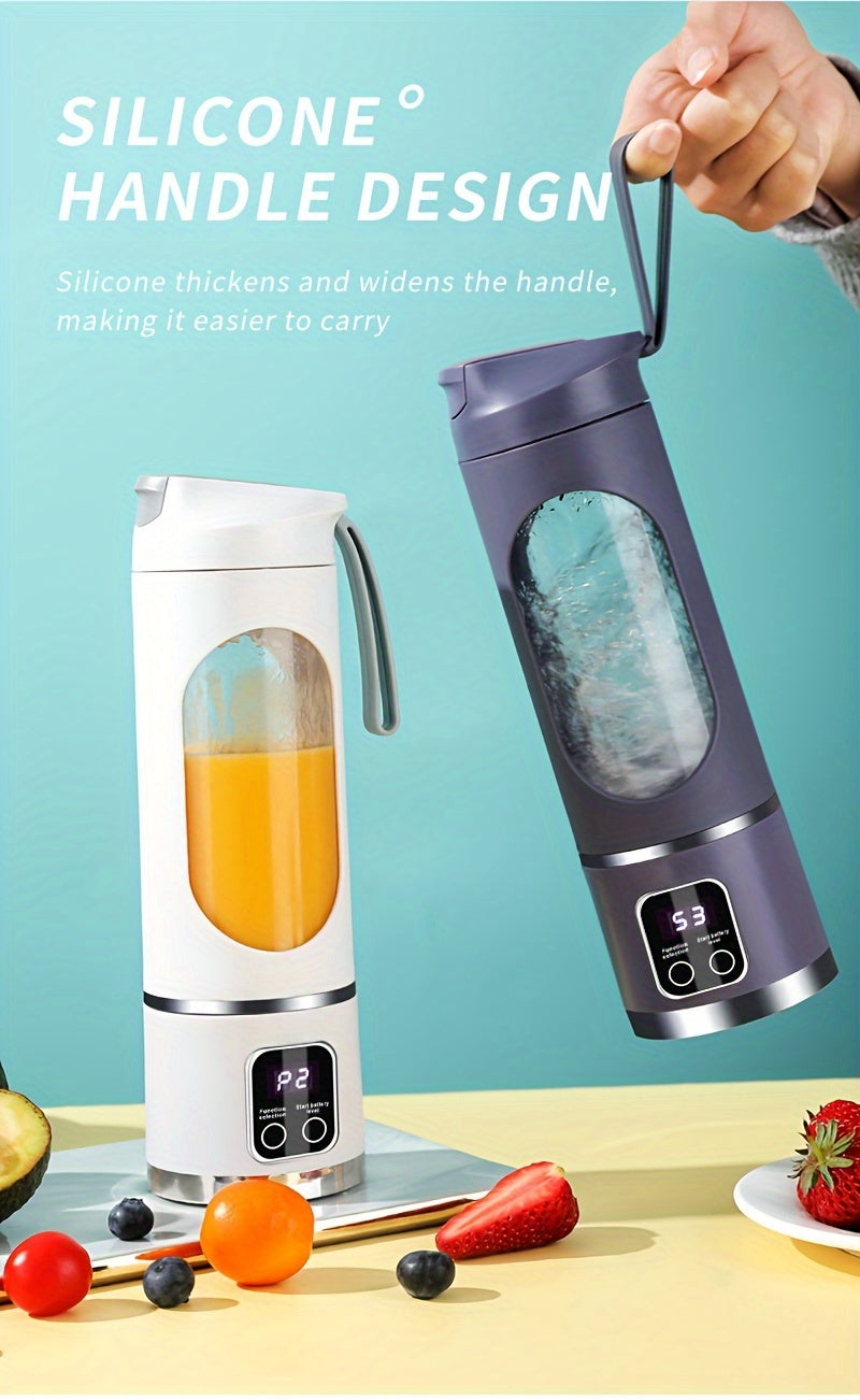1pc, USB Rechargeable Portable Juicer, Mini Blender, Mini Ice Crusher With Three Modes, Digital Display And 12- Blades, Easy-to-Clean, Suitable For Travel, Fresh Juice Maker, Kitchen Stuff