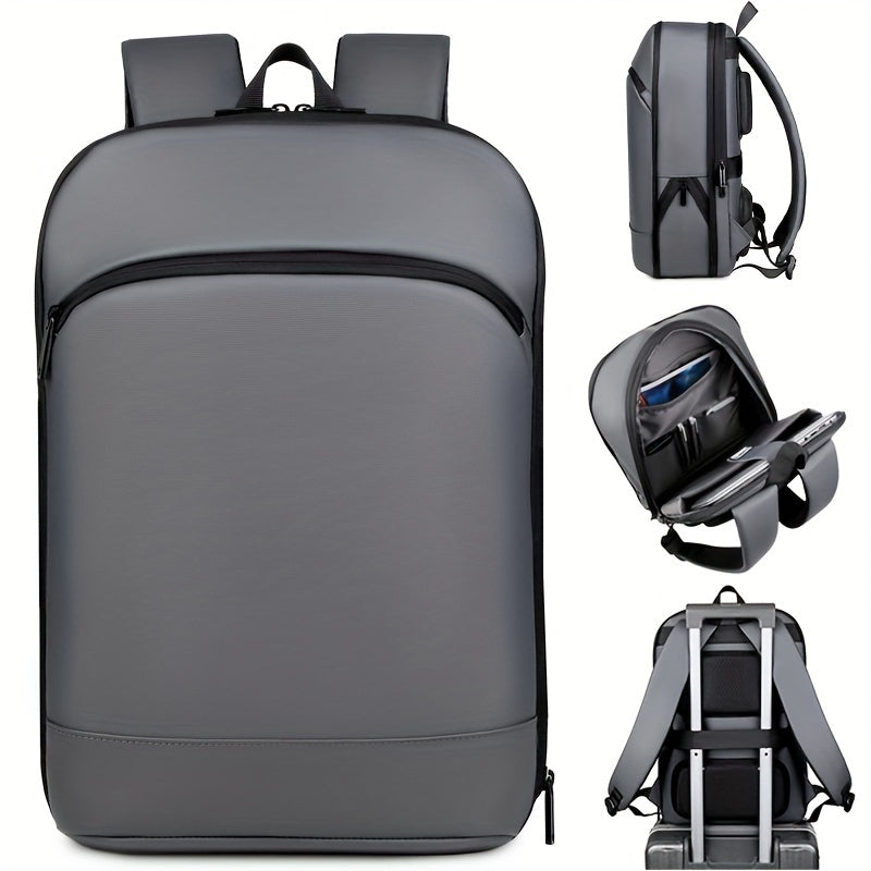 1pc Men's Solid Color Business Backpack, Commuter Bag With Trolley Strap, Casual Daypack For Going Out &amp; Leisure Travel, Waterproof 15-in Laptop Bag