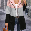 Women'S Fashion Color Block Hooded Jacket, Polyester Knit Coat, Casual Pullover with Hood, Autumn/Winter Outerwear, Elegant Style, Color Contrast Design