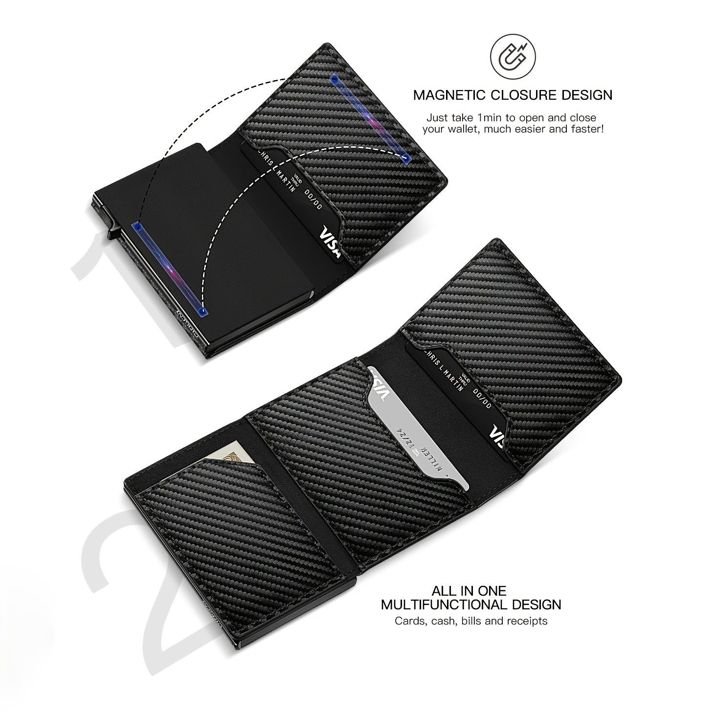 Men's Anti-theft Wallet, RFID Blocking Credit Card Holder With Zipper Coin Pocket, Automatic Pop-up Card Holder Money Clip, Ideal Gift For Men
