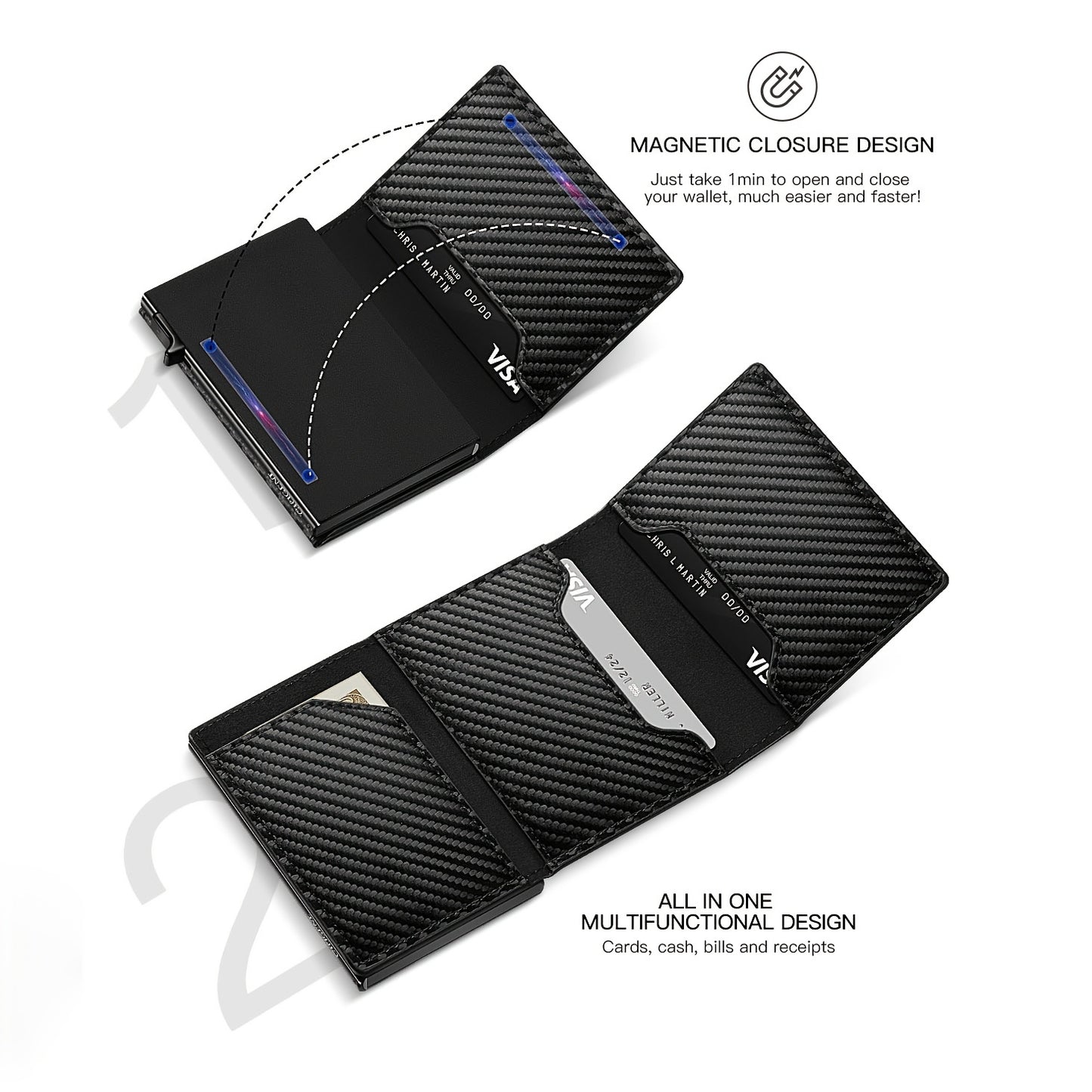 Men's Anti-theft Wallet, RFID Blocking Credit Card Holder With Zipper Coin Pocket, Automatic Pop-up Card Holder Money Clip, Ideal Gift For Men
