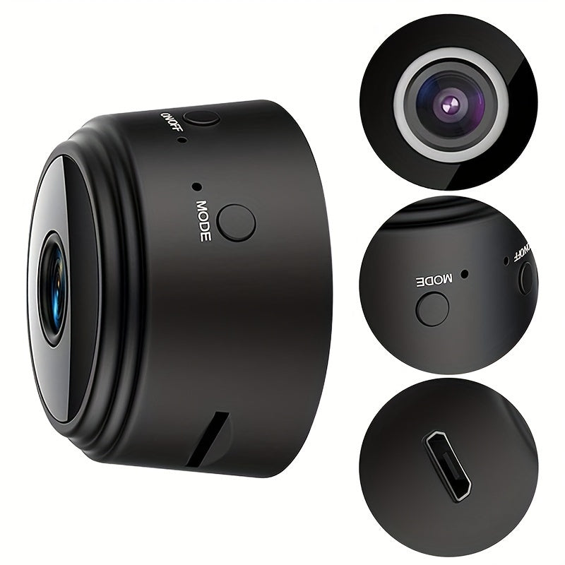 Minicámara de vigilancia inalámbrica con tapa trasera magnética, captura de video de 480p, batería recargable de polímero de litio, alimentación por USB/batería, Wi-Fi para monitoreo en casa, oficina y auto (blanco y negro)