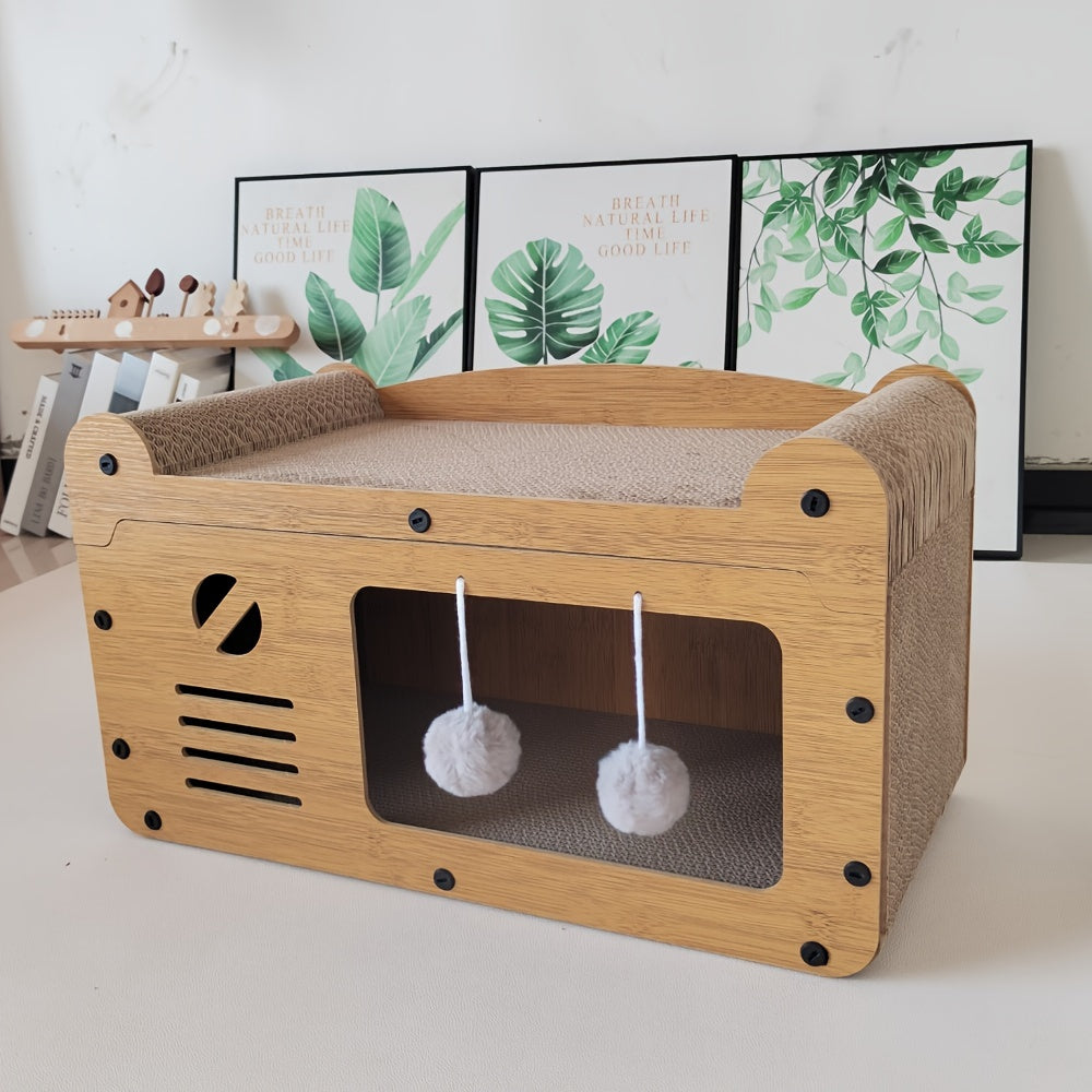 Rascador extragrande multicapa para gatos con nido de cartón resistente - Sofá de juego interior para todas las estaciones, juguetes para gatos
