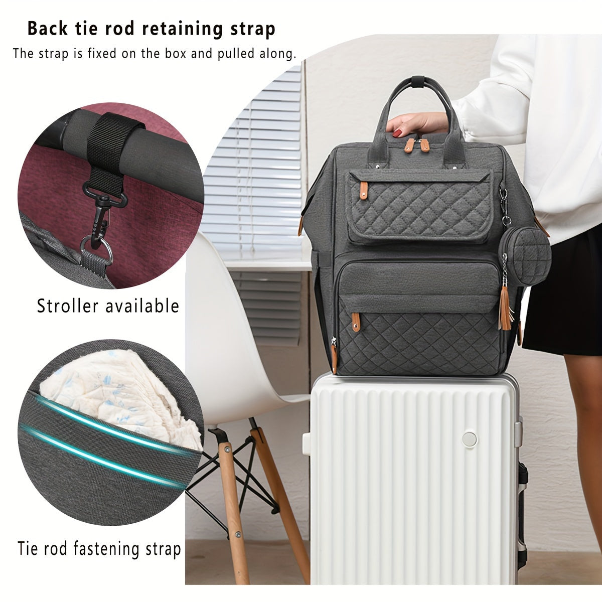 Mochila de gran capacidad, multifuncional, portátil, para mamá, con compartimentos múltiples para guardar biberones y pañales.