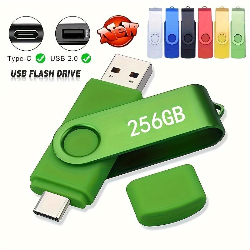 Multi-Capacity USB Flash Drive 2 in 1 Type-C and USB 2.0 OTG Pen Drive – 256GB, 128GB, 4GB High Speed Memory Stick