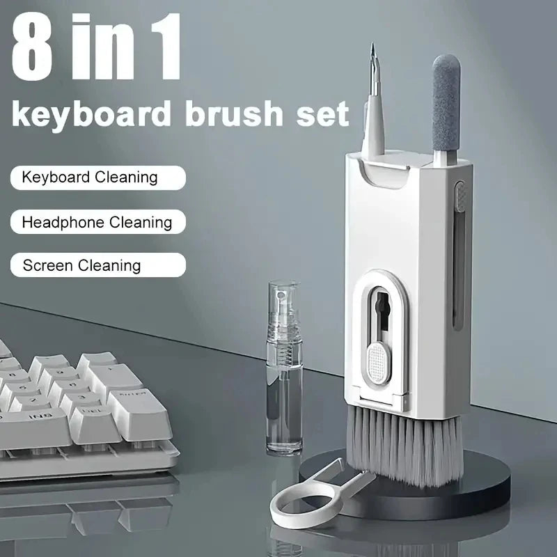 8 em 1 kit de limpeza para teclado e fones de ouvido, escova de limpeza para airpods, computador, tablet, laptop, tv, tela, telefone celular