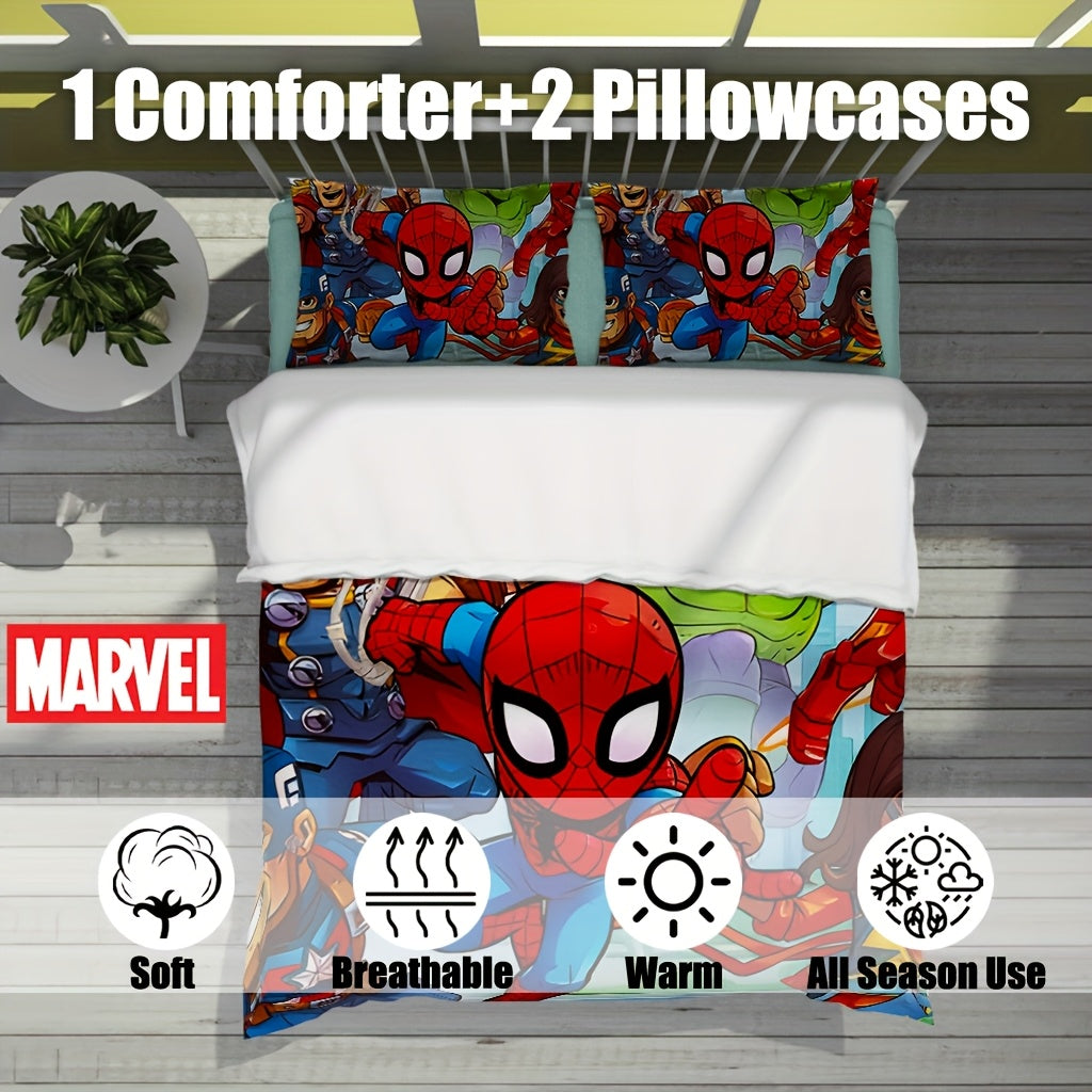 Authorized 3pcs Marvel Spiderman Bedding Set Featuring 1 Duvet Cover And 2 Pillowcases, Providing a Soft And Cozy Bedding Option for Bedrooms, Guest Rooms, And Dorm Decor.