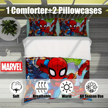 Authorized 3pcs Marvel Spiderman Bedding Set Featuring 1 Duvet Cover And 2 Pillowcases, Providing a Soft And Cozy Bedding Option for Bedrooms, Guest Rooms, And Dorm Decor.