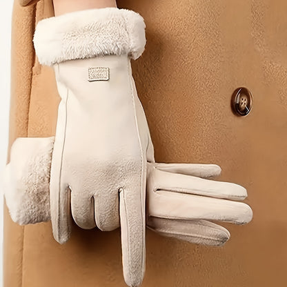 1 Pair Winter Warmth Gloves, Touchscreen Compatible, Plush Lining, Polyester Knit Fabric, Machine Washable, Fall/Winter Season Outdoor Leisure Protection