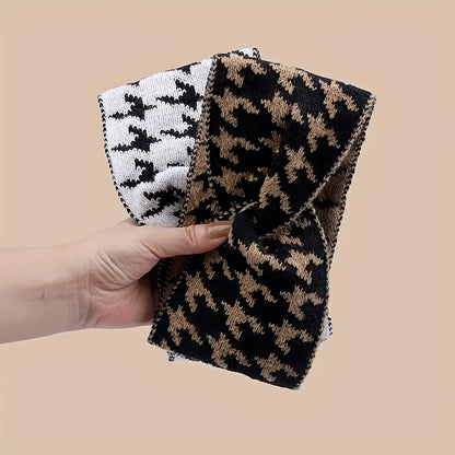 3 diademas anchas de punto con diseño de pata de gallo para otoño/invierno - Accesorios para el cabello de hilo acogedor