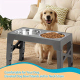 Comederos elevados ajustables para perros pequeños, medianos y grandes. Incluye dos comederos de acero inoxidable para comida y agua. Favorecen una mejor digestión y una mejor postura.