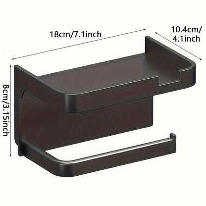 Space-Saving Self-Adhesive Toilet Paper Holder with Storage Shelf - Dual-Purpose Bathroom & Kitchen Organizer, Polished Finish