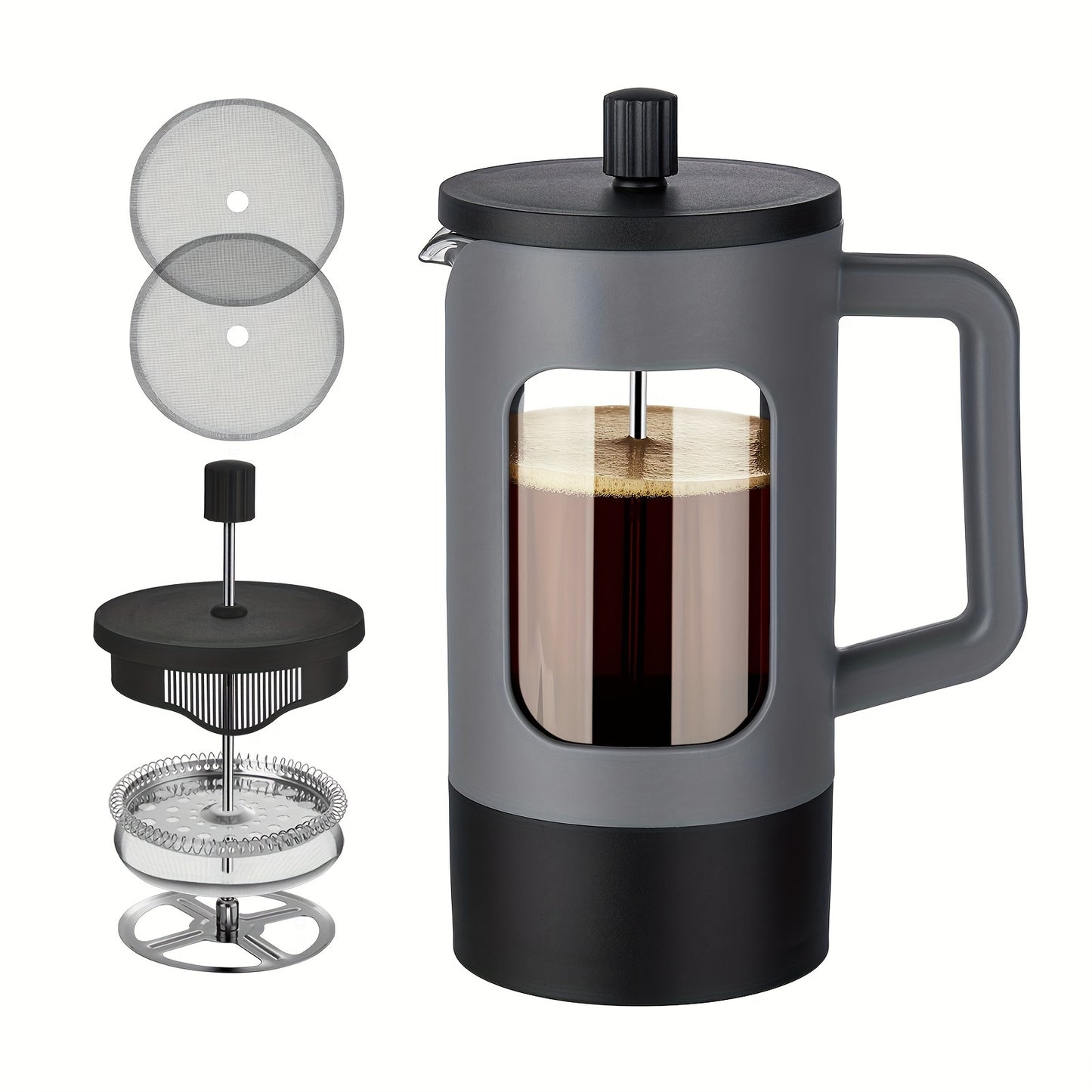 French Press Coffee Maker, 350ml/600ml/1L, Modern Style, Durable Glass and Stainless Steel, Manual Operation, Reusable Filter, Perfect for Camping and Home Use, Ideal for Halloween and Christmas Gift