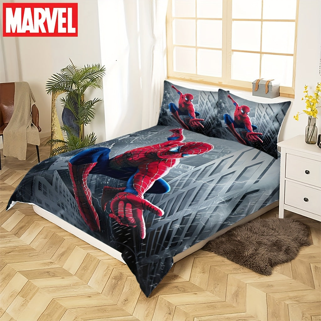 Authorized 3pcs Marvel Spiderman Bedding Set Featuring 1 Duvet Cover And 2 Pillowcases, Providing a Soft And Cozy Bedding Option for Bedrooms, Guest Rooms, And Dorm Decor.