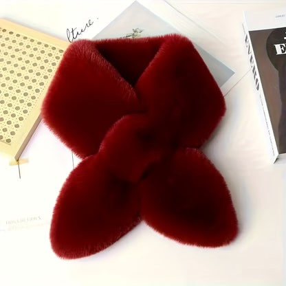 Winter Thick Warm Faux Mink Fur Scarf, Unisex Plush Neck Cross Scarf, 100% Polyester, Hand Woven, Decorative & Windproof, with No Feathers, for Going Out