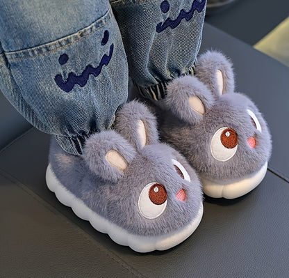 Cartoon Rabbit Fluffy Warm Shoes - Unisex Winter Thermal Slip-Ons, Anti-Slip Rubber Sole, Soft Plush Fabric Upper, Cozy Fleece Lined Indoor Footwear