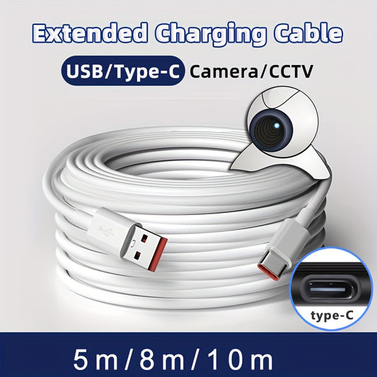 5m/8m/10m Extended USB Type-C Camera Power Cable, 5V USB-A to Type-C Charging Cord, for Surveillance Cameras, Indoor & Outdoor Use, Security Monitoring Accessories