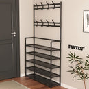 Multifunctional Metal Entrance Hall Organizer - 4-layer Black Clothes and Hat Rack with Shoe Cabinet, Perfect Choice for Home Storage, Independent Clothes and Shoe Rack, Suitable for Front Door Entrance, Used to Store Clothes