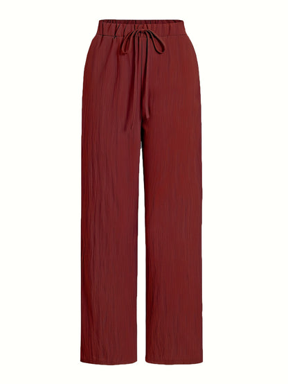 Women'S Casual Beige Knotted Top & Matching Pants Set - Spring/Summer Style, Solid Color, Relaxed Fit with Drawstring Waist, Stylish Accessory Bag, Everyday Casual Wear|Stylish Knotted Top|Drawstring Waist Pants, Casual Wear
