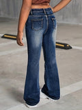 HEY+JEANS Teen Girls' Fashion Flare Leg Denim Jeans - Cotton Blend Medium Stretch Solid Color Long Length All-Season Washed Denim with Zipper Fly Closure and Skinny Fit for Ages 3+