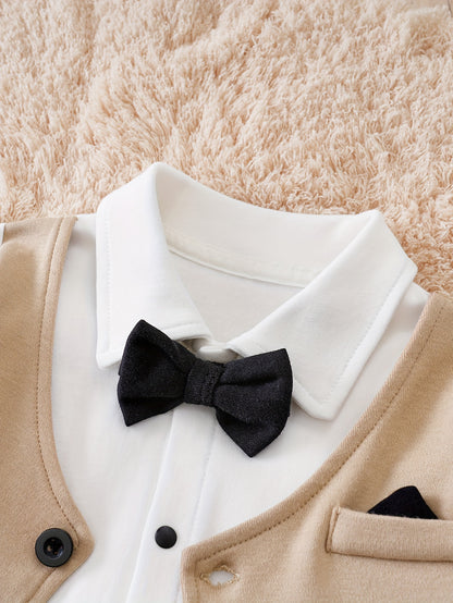 Body de algodón para caballero con decoración de pajarita para bebé, mono cómodo de manga larga, ropa para bebé niño para interior y exterior.