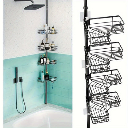 Adjustable Stainless Steel Corner Shower Caddy with Soap Holder - Rustproof & Waterproof, Fits 67.82cm to 275.08cm Spaces