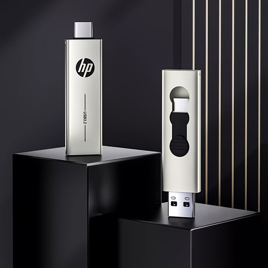 Unidad flash USB 3.2 de alta velocidad HP - Metálica, interfaz dual tipo A y C, almacenamiento portátil para música y archivos, compatible con Windows y macOS, disponible en 64 GB, 128 GB y 256 GB